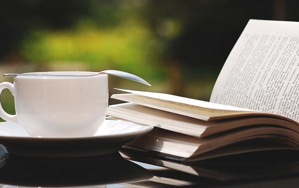 Reading books and drinking tea